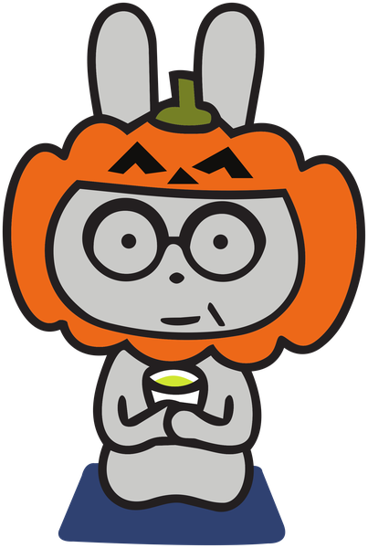 Mr. Usagi wearing a pumpkin mask