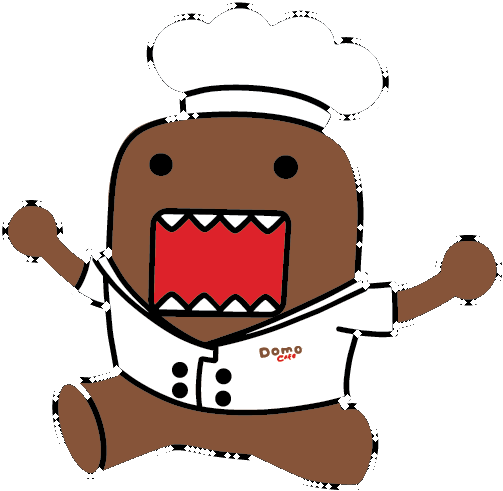 Domo mascot jumping with joy